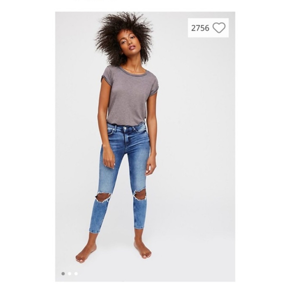 Free People High Waist Busted Knee Skinny Jeans